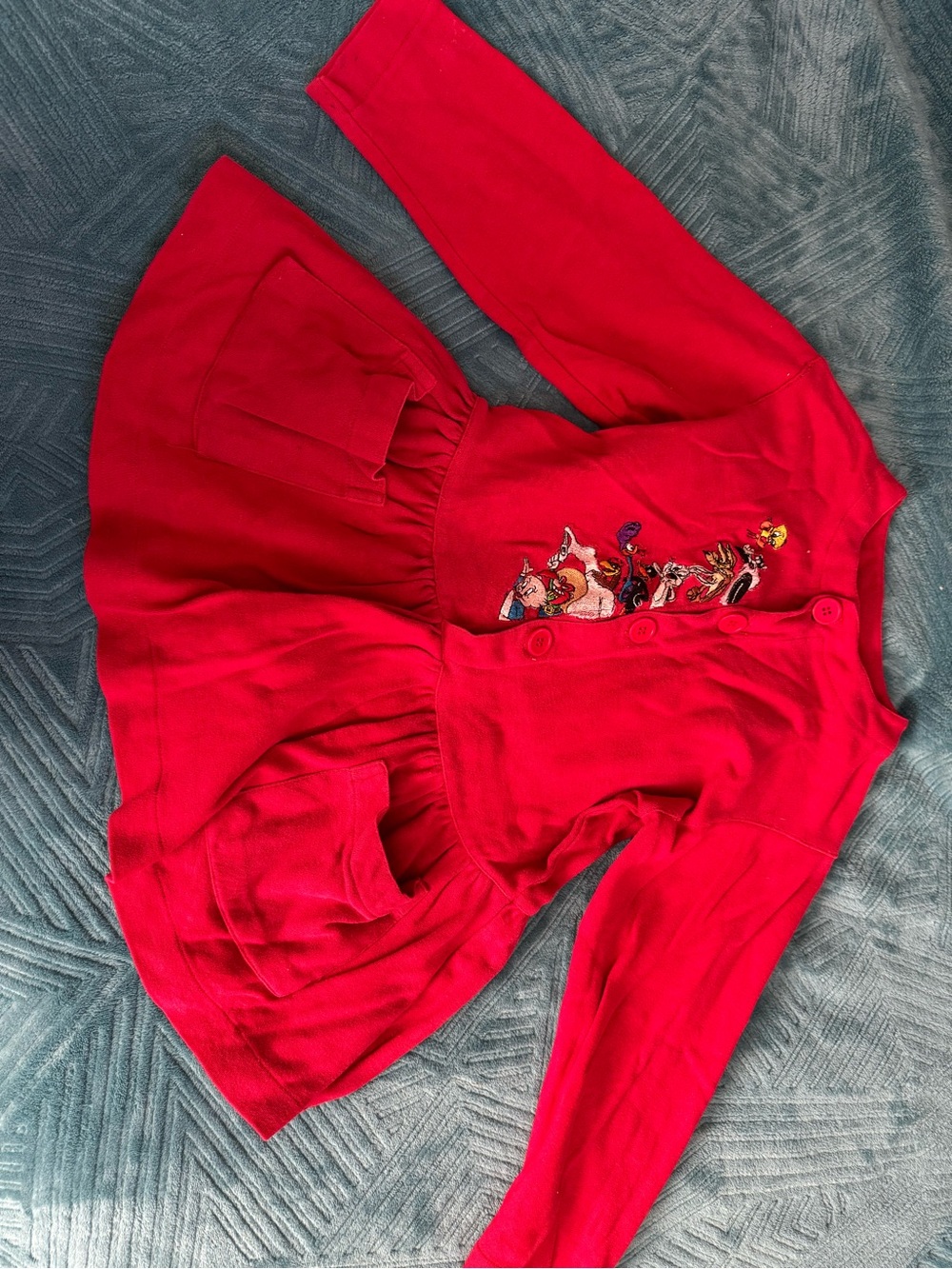Looney tune Red Knit Button Front Peplum Cardigan